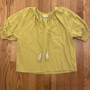 THML 100% Cotton Peasant Style Short Sleeve Bohemian Top‎ Mustard Color Size Med